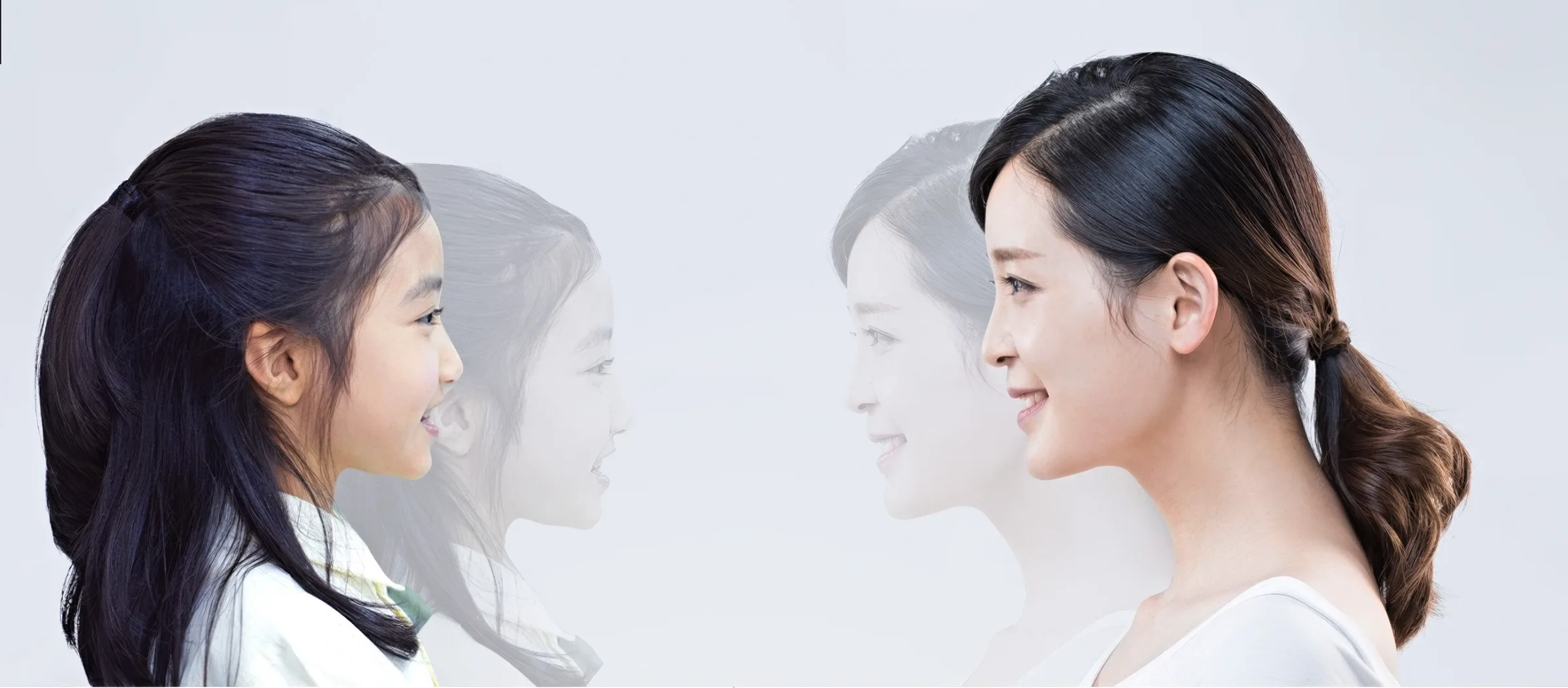 어린이와 성인 여성 옆모습 비교 모델 사진
