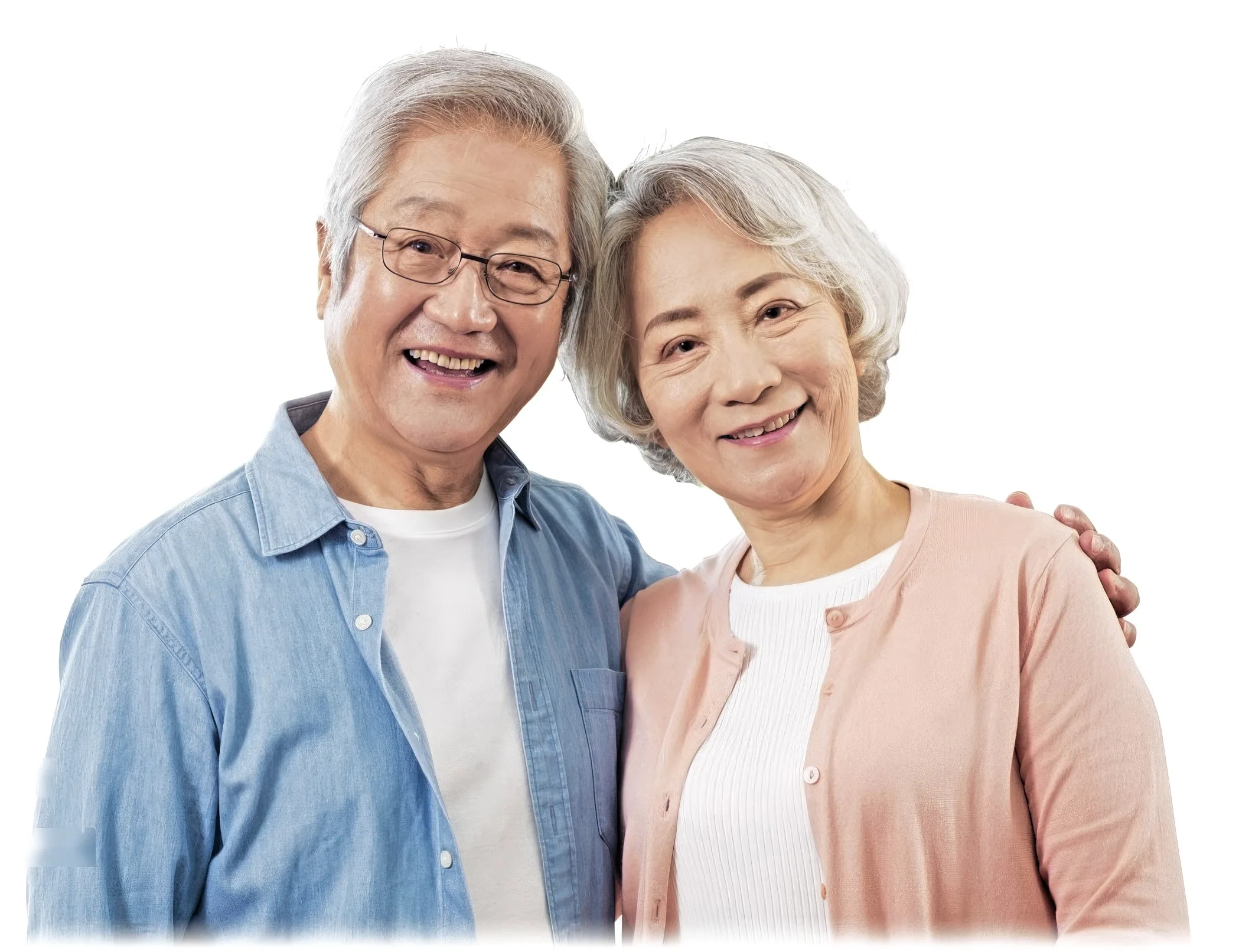 미소 짓는 노년 부부 모델